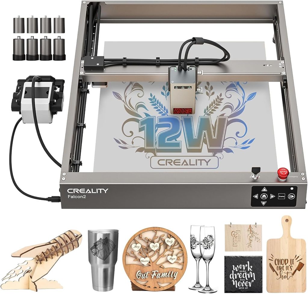 12W Laser Engraver with Air Assist, Creality Official Falcon 2 Laser Engrave and Cut Machine, Laser Cutter which Equipped Air Assist Pump and Extra Risers for Art Crafting Making, 17 * 16