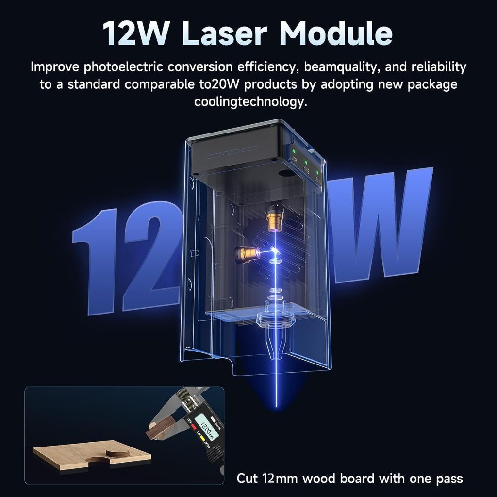 12W Laser Engraver with Air Assist, Creality Official Falcon 2 Laser Engrave and Cut Machine, Laser Cutter which Equipped Air Assist Pump and Extra Risers for Art Crafting Making, 17 * 16