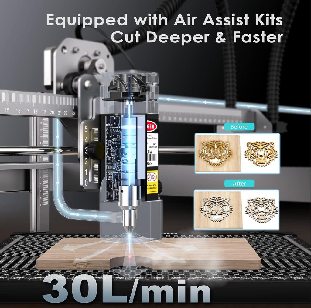 ADNOOM Laser Engraver with Air Assist, 10W Output Power Laser Cutter, 60W Laser Engraver and Cutting Machine, Laser Cutter and Engraver Machine for Wood, Metal, Craft Paper, Acrylic, Leather