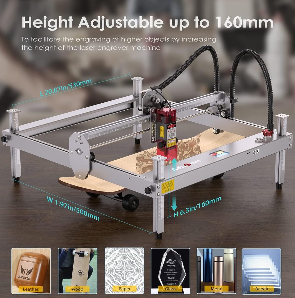 ADNOOM Laser Engraver with Air Assist, 10W Output Power Laser Cutter, 60W Laser Engraver and Cutting Machine, Laser Cutter and Engraver Machine for Wood, Metal, Craft Paper, Acrylic, Leather