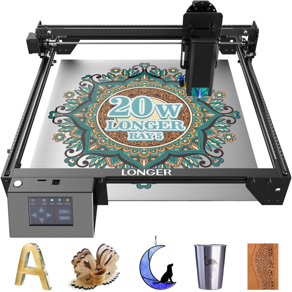 LONGER RAY5 130W Laser Engraver, 20W Output CNC Laser Cutter DIY Laser Engraving Machine, Exclusive 3.5 Touch Screen for DIY, Cutting Tool for Metal Colorizing, Wood, Acrylic, Leather, Glass